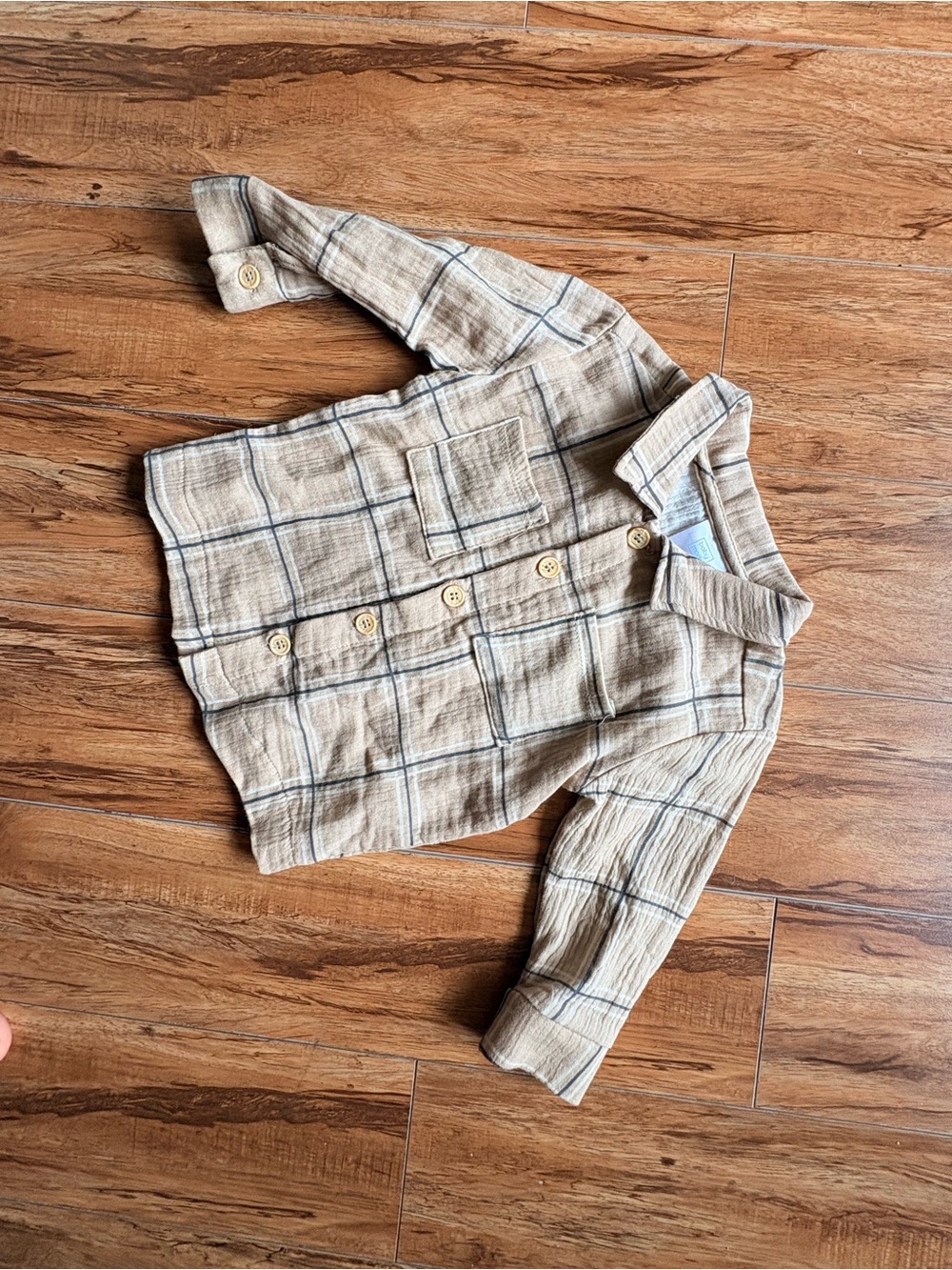 Toddler Beige Plaid Button-Down Shirt